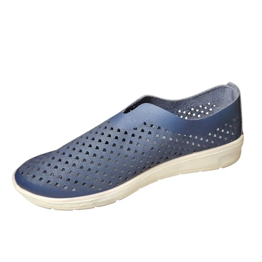 Spring Step Flexus Centrics Slip On Shoe Sneaker Vegan Leather Navy Blue Foam 40
